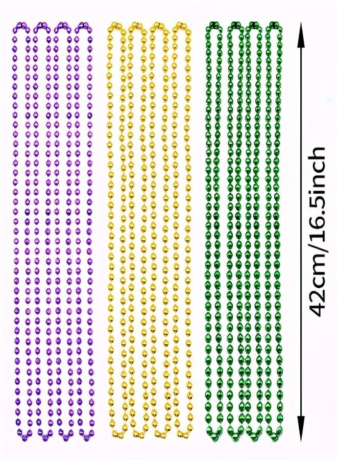 Lumadecor 12 Pcs Mardi Gras Beads Necklace - 33"7mm Gold Green Purple Plastic Beaded Necklaces Bundle, Metallic Coated Carnival Party Accessories for Mardi Gras Costumes & St Patrick's Day Decorations - Image 2